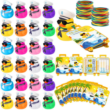 Silipull 72 Pcs Duck Tag Cruise Kit Includes 24 Pcs Mini Cruising Rubber Ducks 24 Sheets Tags 24 Elastic Rubber Bands for Cruisi