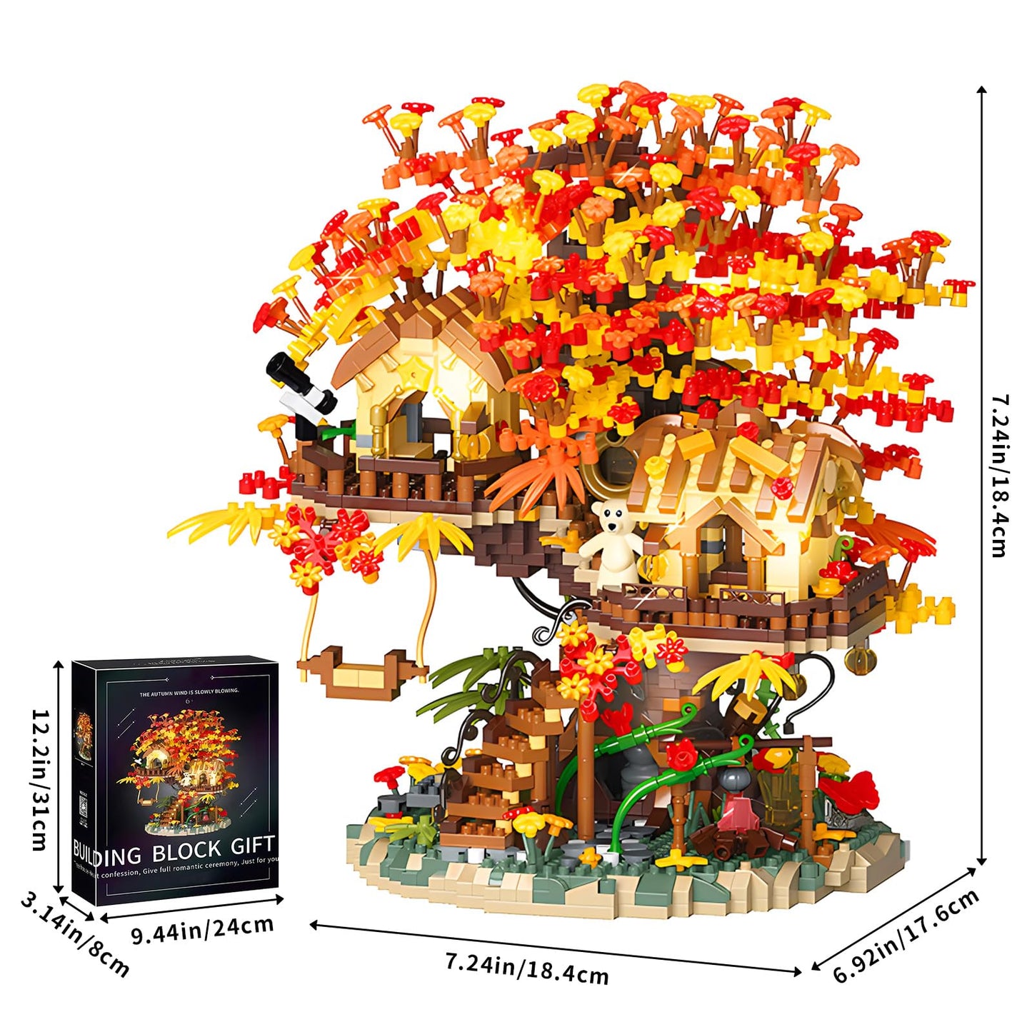 Hjplpxh Cherry Blossom Bonsai Tree House Building Blocks Set With Acrylic Display Box, Plants Flowers Treehouse Architecture Mic