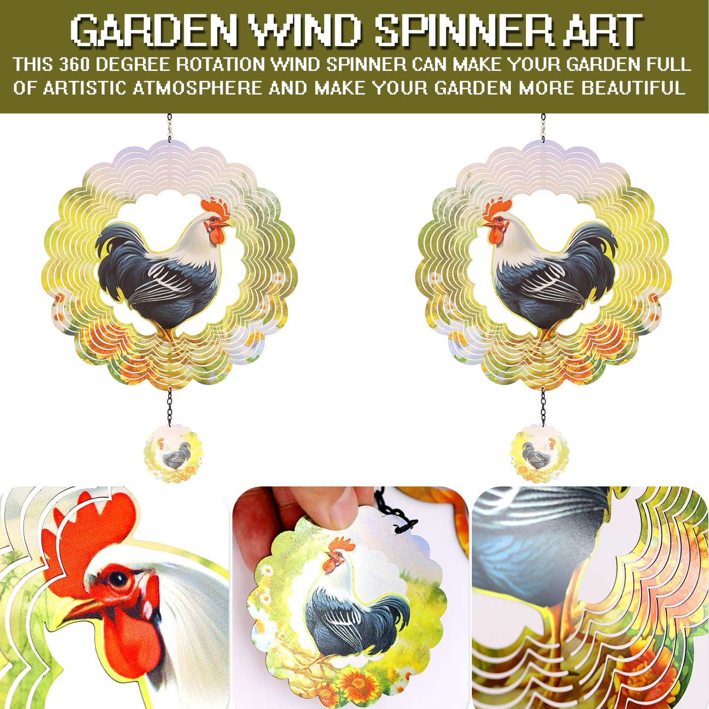 Newvees Rooster Metal Wind Spinners - Chicken Gifts For Women Mom Grandma Wife, Hanging Cock Wind Spinner For Outdoor & Indoor D