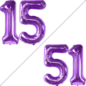 Katchon Purple 2-Piece Number 15 Balloon Set - 40 Inch, 15Th Birthday & Anniversary Decorations For Girls