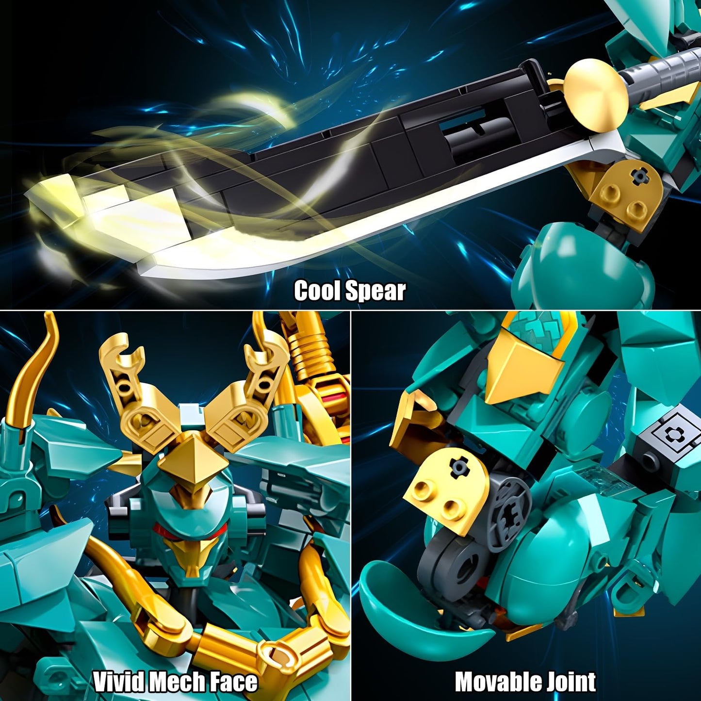 HIGH GODO Mech Robot Building Blocks Set - 704 pcs Green Dragon Warrior Model Kit for Teens, Plastic Collectible Gift