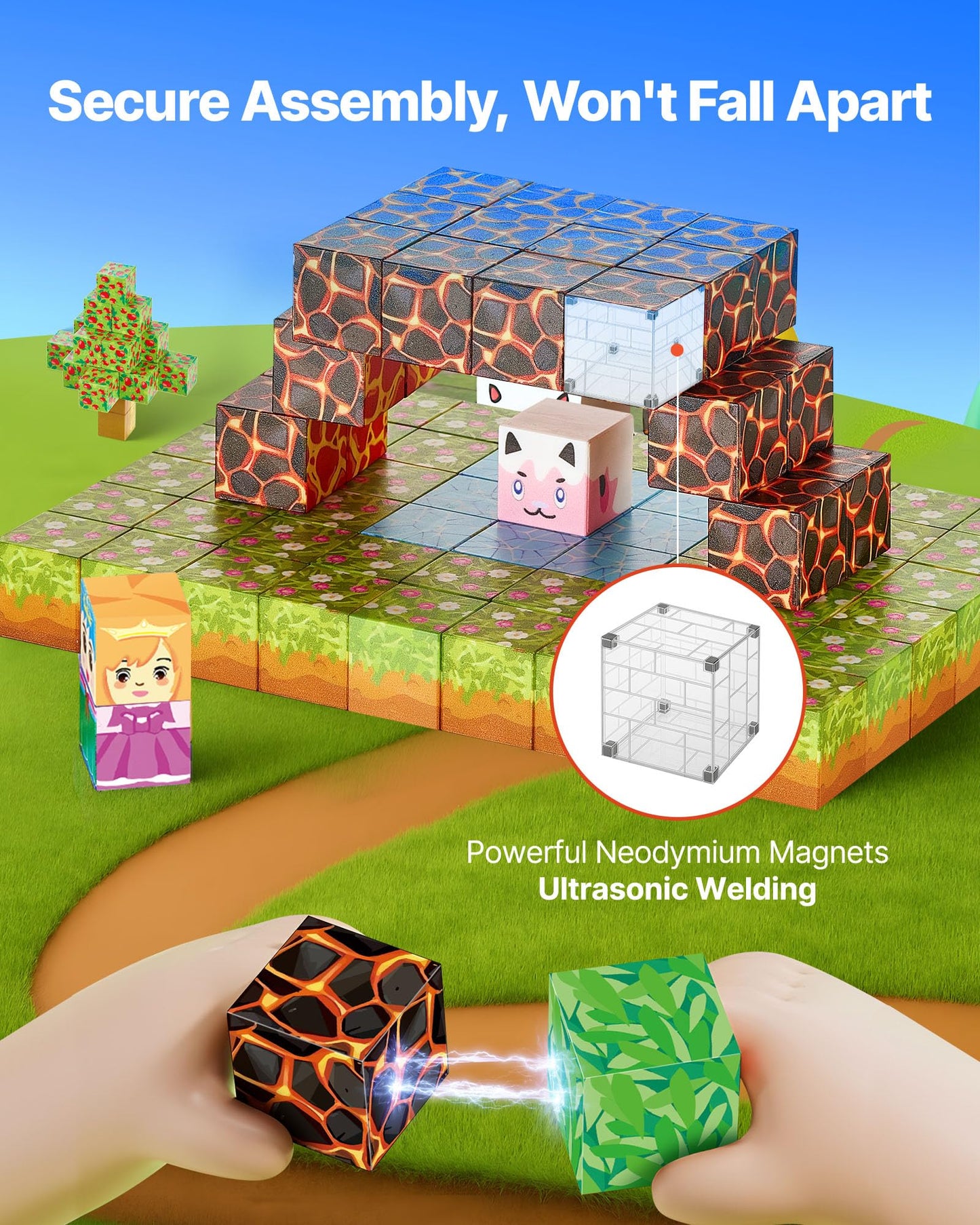 VEVOR Magnetic Blocks, 150 PCS Forest Castle Set, Magnetic Building Cubes for Kids, STEM Montessori Sensory Toys for Christmas B