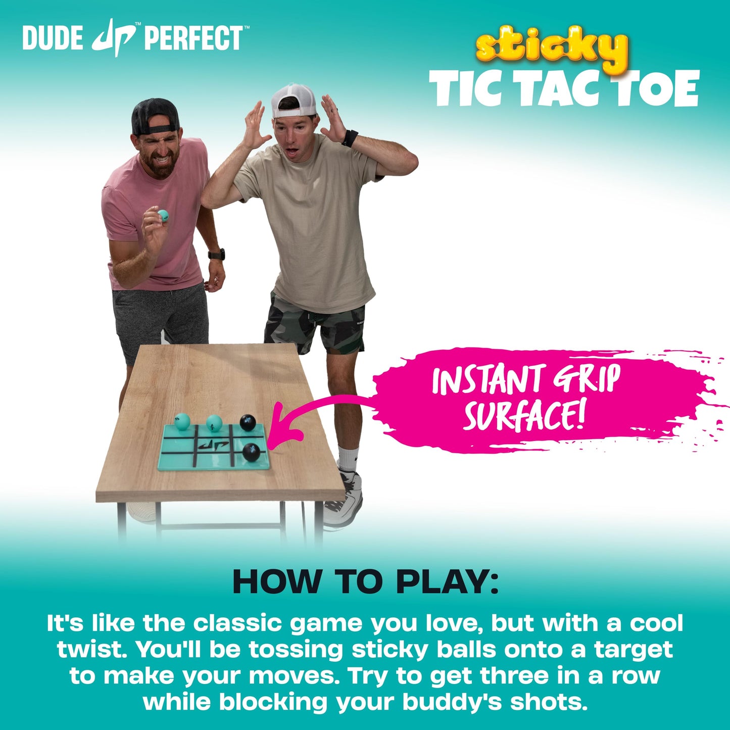 Dude Perfect Sticky Tic Tac Toe Game for Kids, 2 Players, Ages 4+, Plastic Tabletop Activity for Family Game Night and Parties