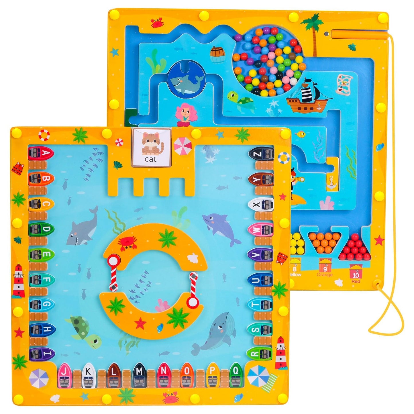 Teekdeer Magnetic Color And Number Maze, 2 In 1 Magnetic Alphabet Maze, Wooden Magnetic Maze Board Learning Counting, Fine Motor