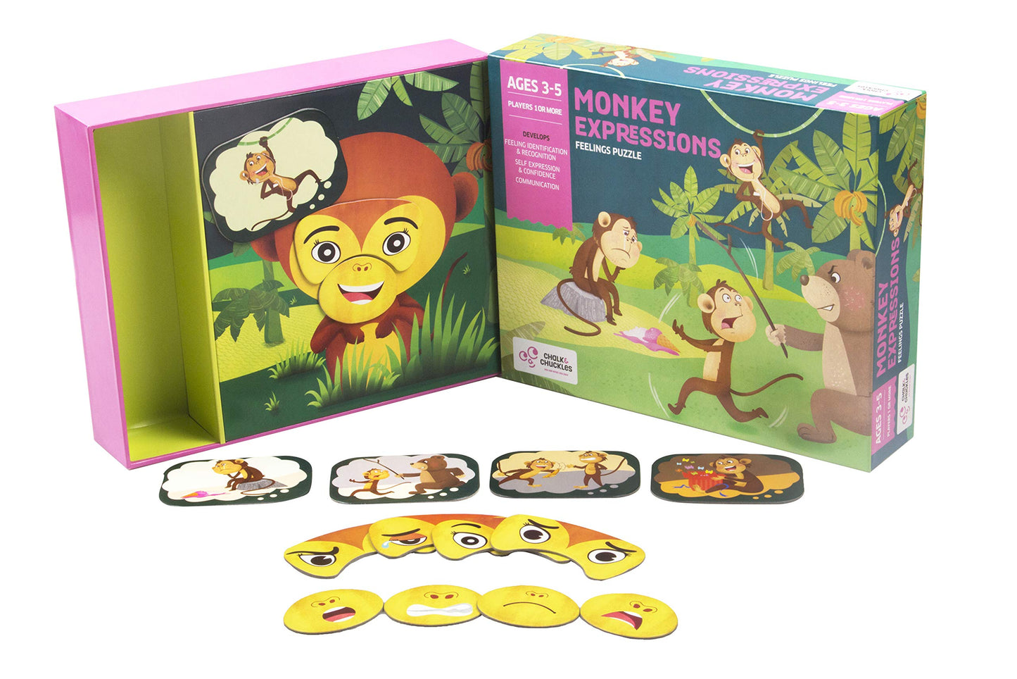 American Educational Products Monkey Expressions Puzzle Game – Magnetic Emotion & Feelings for Kids Ages 3+, Wooden, Model CC-001