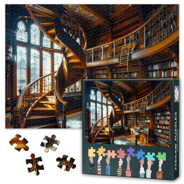 1000 Piece Jigsaw Puzzle for Adults,Traditional Library Setting with a Spiral Staircase Puzzle Impossible Hard Difficult Challen