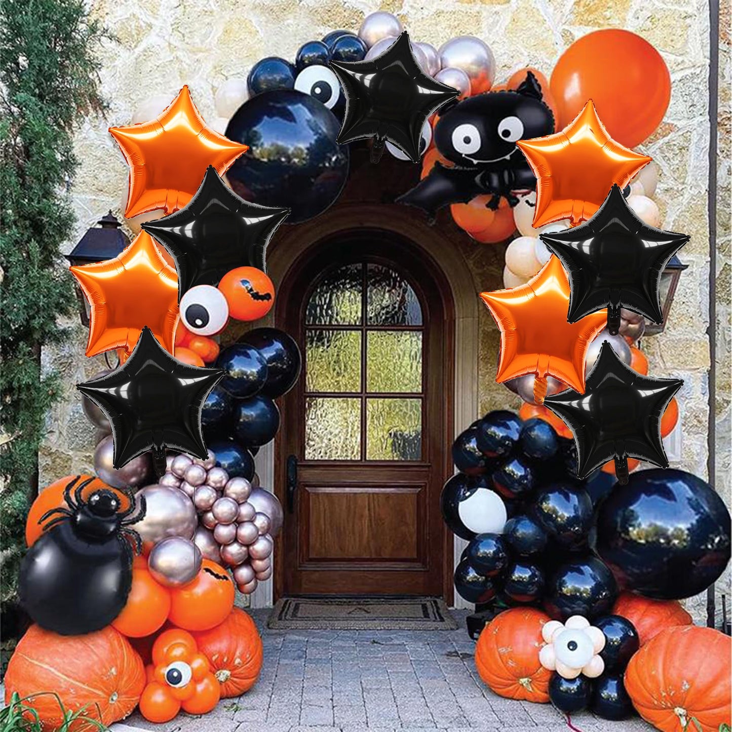 TONIFUL 30Pcs 18 Inch Large Orange Black Star Shape Foil Balloons Big Stars Helium Mylar Ballons for Halloween Birthday Wedding