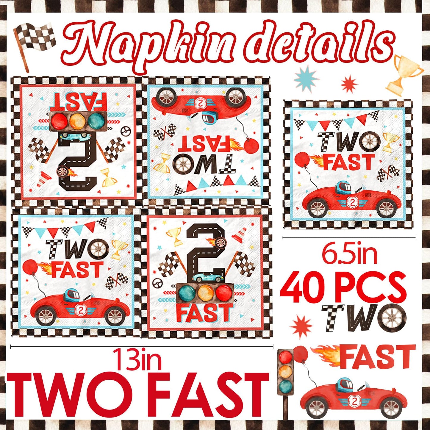 Two Fast Birthday Party Napkins,40Pcs Race Car 2Nd Birthday Party Napkins Disposable Race Car For Napkins Two Years Old Party Ba
