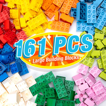 Mannidoo Large Building Blocks For Kids Toddlers, 161Pcs Big Building Bricks With 10''X10'' Large Baseplates - 100% Compatible W