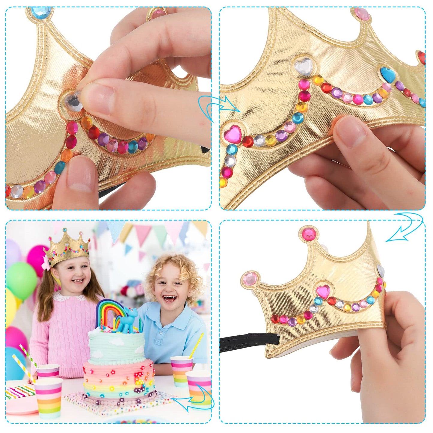 JOELELI 31pcs Crown Craft for Kids, 24pcs Foam Princess Tiara Crowns with Gem Diamond Tattoo Sticker- Make Your Own Queen King C