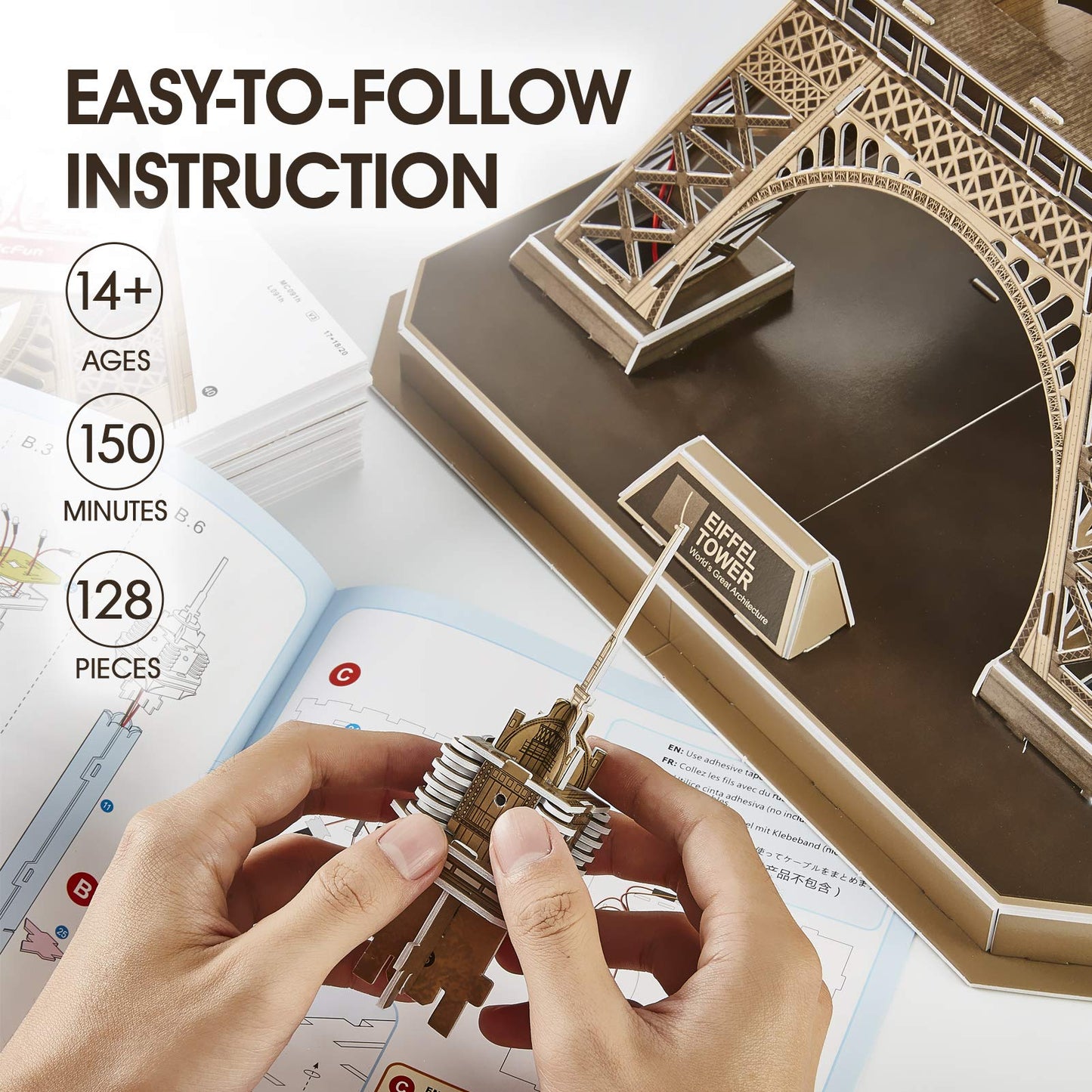 Cubicfun 3D Puzzles Led Dubai Burj Khalifa 57.5'' H Architecture Building Model Kits For Adults, Souvenir Decoration And Birthda