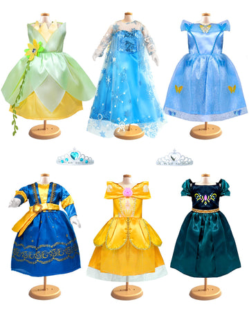 18 Inch Doll Clothes Accessories, 6Pcs Princess Costume Set With Crown Fits For 18 Inch Girl Dolls, Gift For Girl Christmas Birt