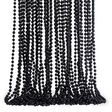Artlunar 24 PCS Bead Necklace, Halloween Black Bead Necklaces Stuff, 33'' Halloween Round Beaded, Festival Parade Throw Accessor