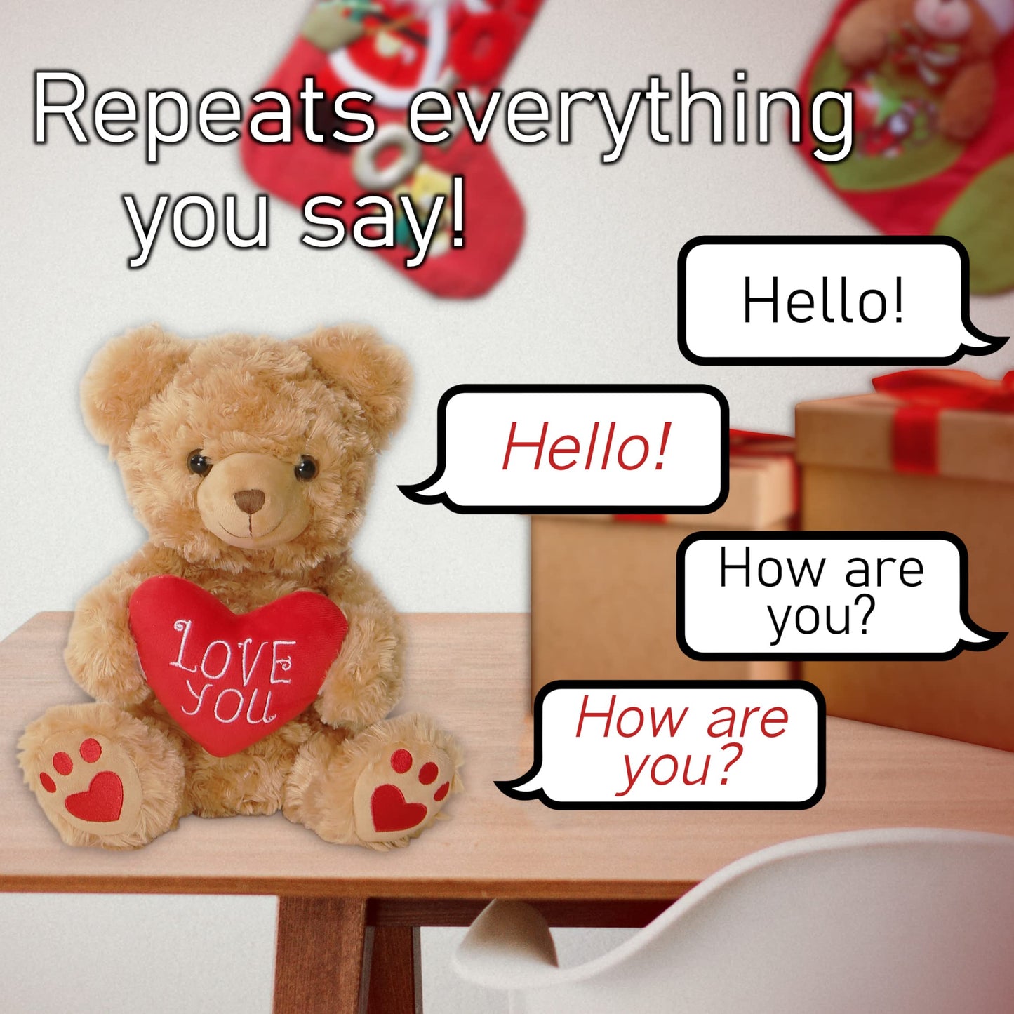 Zillywood 9'' Talking Teddy Bear With Accessories Repeats What You Say. Repeating Talking Teddy Bear Gift For Her. For Valentine