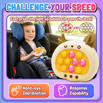 Thinhous Fast Push Game Handheld Toy - Electric Fidget Pop Game Sensory Light Up Toys With Music, Quick Push Bubble Games Birthd