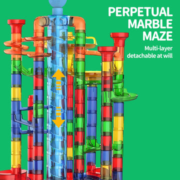 Glow In The Dark Marble Run 325Pcs Set With Motorized Elevator, Marble Maze Stem Toy With 113 Marbles, Construction Building Blo