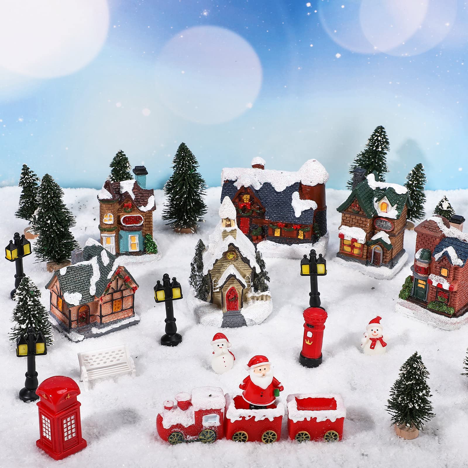 Zubebe 30 Pcs Christmas Village Sets Christmas Village Houses Led Holiday Village Figurines Christmas Village Collection Buildin