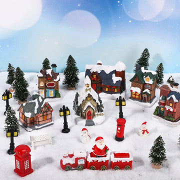 Zubebe 30 Pcs Christmas Village Sets Christmas Village Houses Led Holiday Village Figurines Christmas Village Collection Buildin