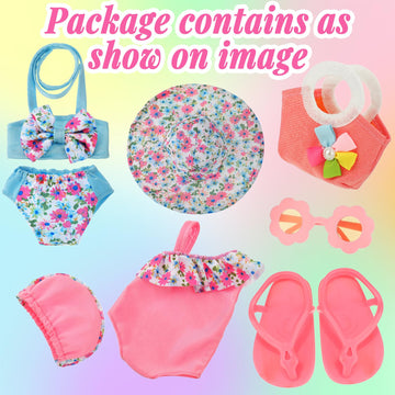 Kajaia 8 Pcs Doll Swimsuit 18 Inch Doll Clothes And Accessories Doll Dress Flip Flops Hat Outfit Swimsuit Accessories For 18 Inc