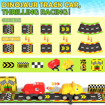 Dinosaur Toys Magnetic Tiles With 2 Dinosaur Cars Race Track, Magnetic Building Blocks Toddler Sensory Outdoor Kids Toys For 3+