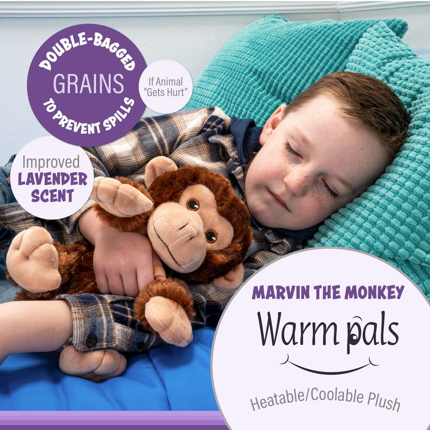 Warm Pals - Marvin The Monkey - 1.5Lbs - Cozy Microwavable Lavender Scented Plush Toys - Heated Stuffed Animal - Heatable Coolab