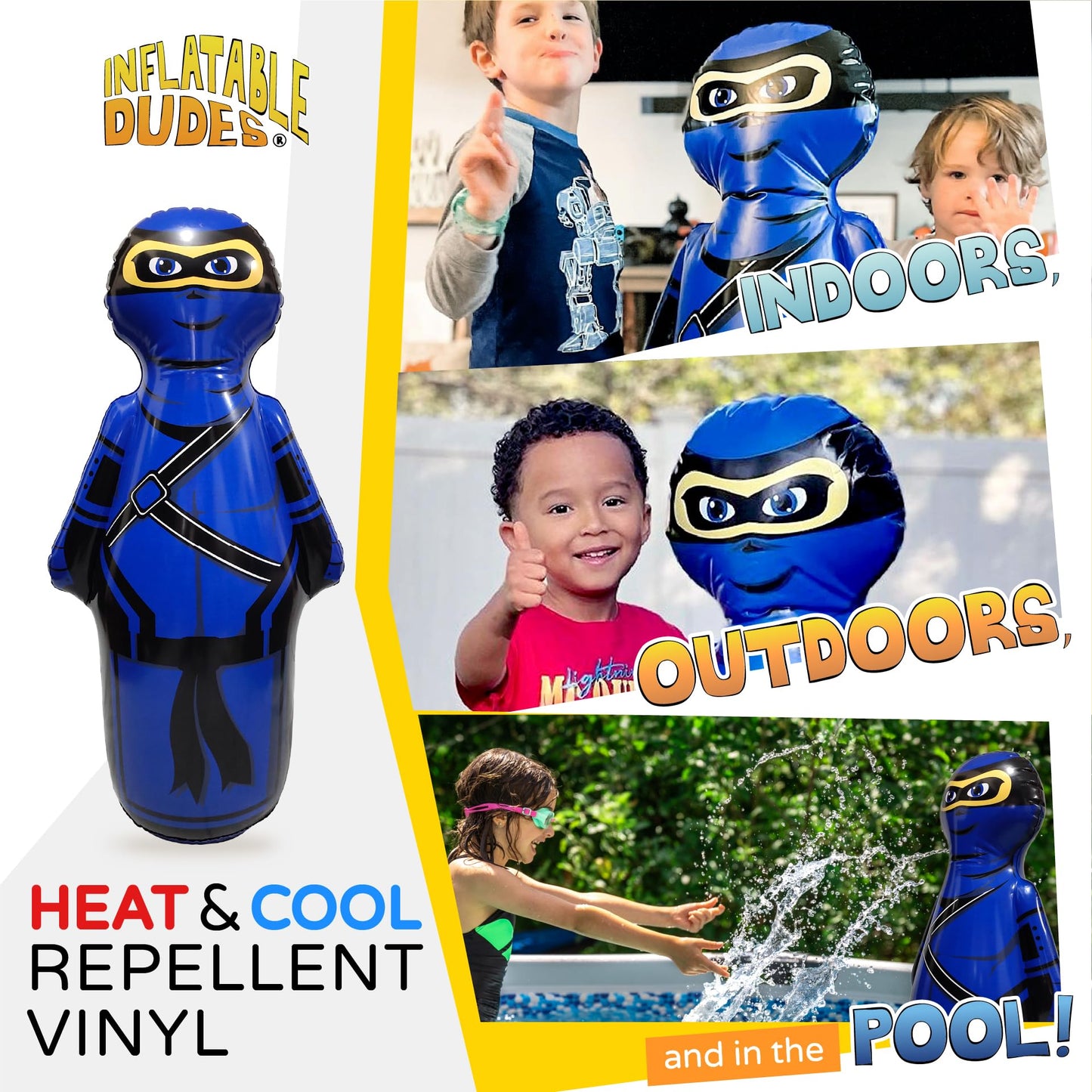 Inflatable Dudes Small Ninja 40 Inches -Kids Punching Bag | Already Filled With Sand| Bop Bag | Premium Inflatable Toy| Punching Bag For Kids| Bounce-Back | Indoor Outdoor -(Little Dudes- Nobi)