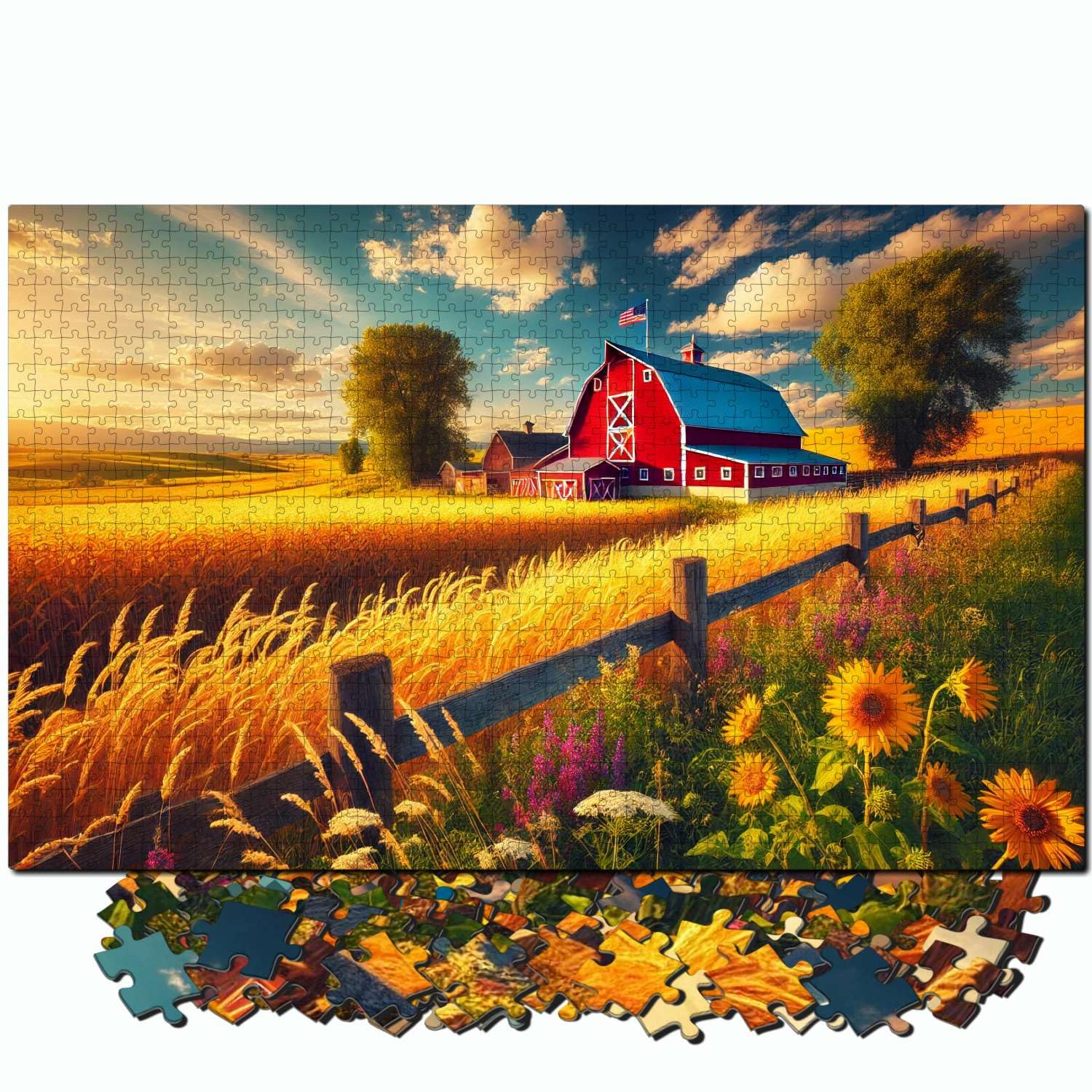 Jigsaw Puzzles for mature-themeds 1000 Pieces - Challenging Colorful and Unique with Large Poster - Letters on Back - AI Art - Rompecabezas para mature-themedos - Gifts for mature-themed  Couples  Teens (Countryside Barn)