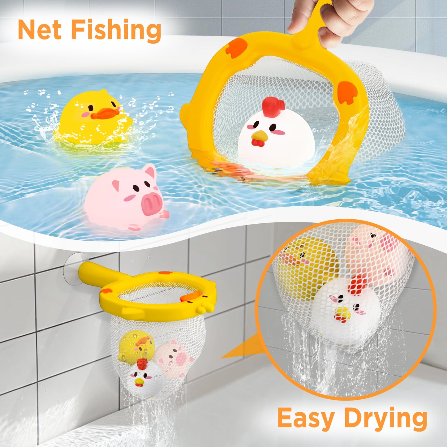 Iplay, Ilearn Baby Duck Bath Toy, Toddler Bathtub Suction Water Spinner Gear, Kid Shower Fishing Game W/ Net, Light Up Animal, Wind Up Swimming Duck, Birthday Gift 6 9 12 Month 1 2 3 Year Old Boy Girl