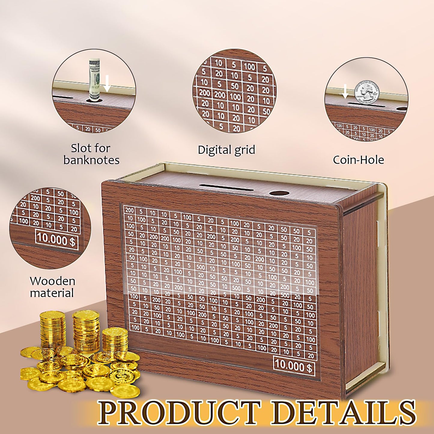 Generic Cash Vault Wooden Savings Box Wooden Money Box With Money Target And Numbers Money Saving Box Savings Challenge Box With