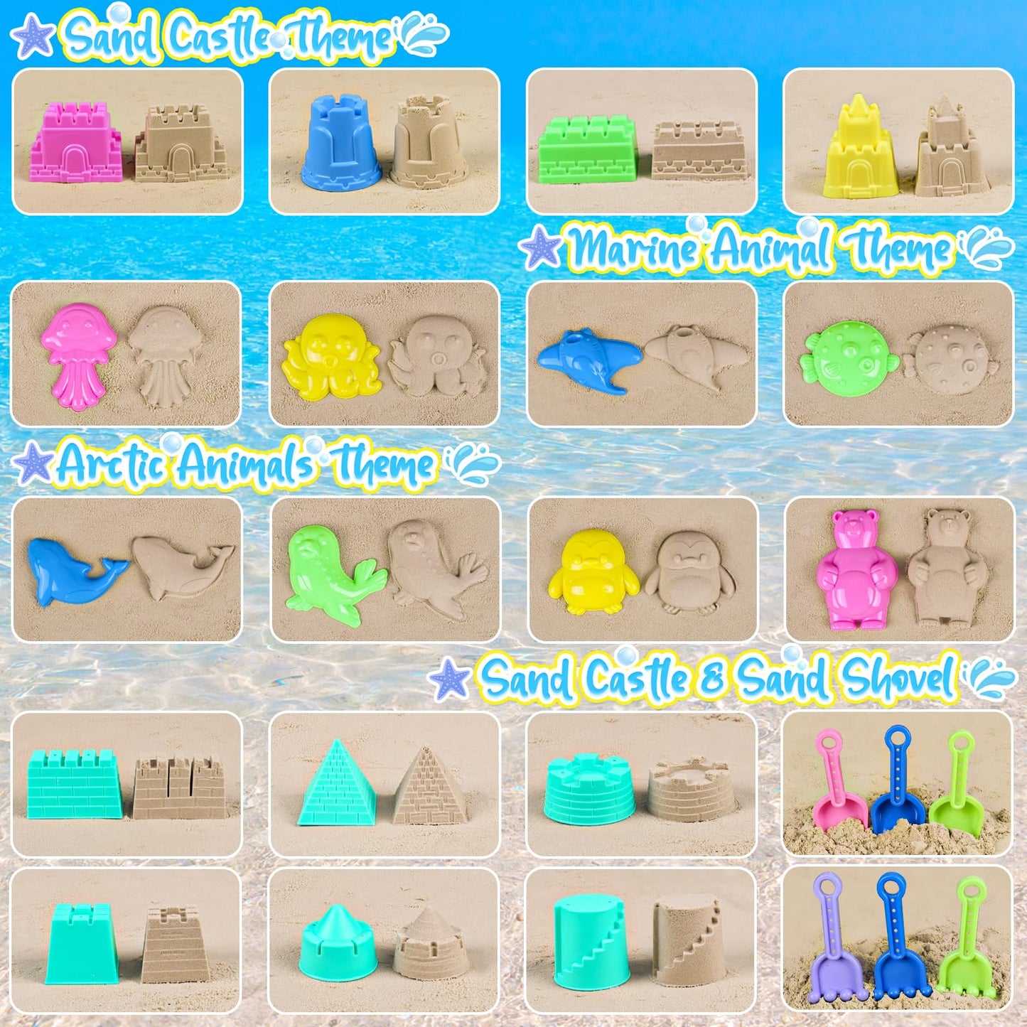 Kubusfly Beach Toys For Toddlers, Sand Castle Toys With 3 Sand Bucket, 6 Sand Shovels, Mesh Bag & Sand Molds Travel Sand Toys Fo