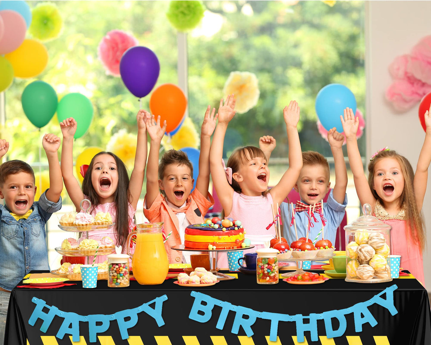 Remagr 6 Pcs Construction Birthday Party Tablecloth 51 X 71 Inch Dump Truck Birthday Table Covers For Kids Boys Birthday Constru
