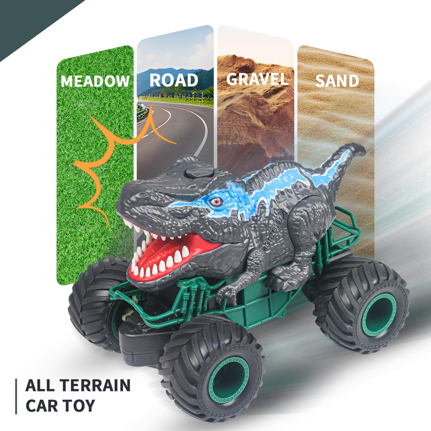 ZDCZ Dinosaur Remote Control Car, 2.4GHz RC Monster Truck Toys for Boys, Dinosaur Toys with Light, Sound & Spray, Indoor Outdoor