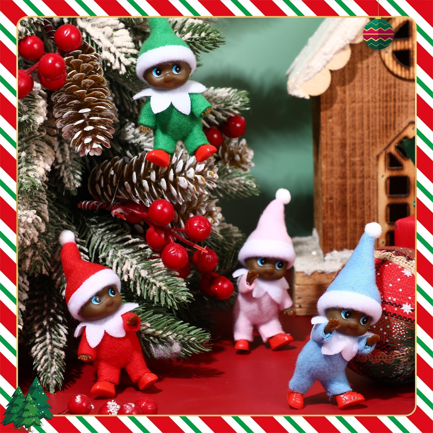 Gemscream 4 Pcs Christmas Tiny Elf Miniature in Dark Skin with Dress  Christmas Decoration Party Accessories Holiday Tiny Gift Xmas Stocking Stuffers for mature-themed(Cute Dark Skin)