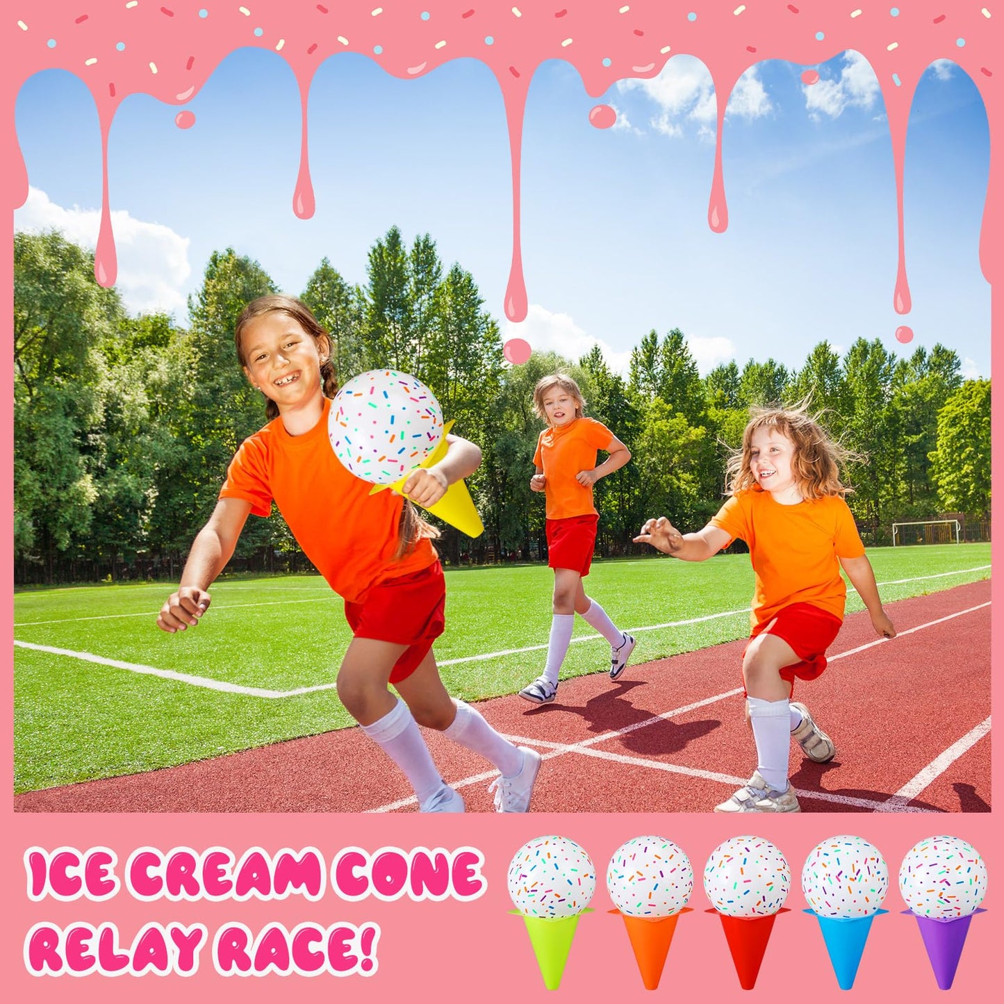 JellyArch 6 Sets Ice Cream Cone Relay Race Toy Game Ice Cream Ball Toy Include 7 Inch Ice Cream Cone and 5.9 Inch Ice Cream Ball