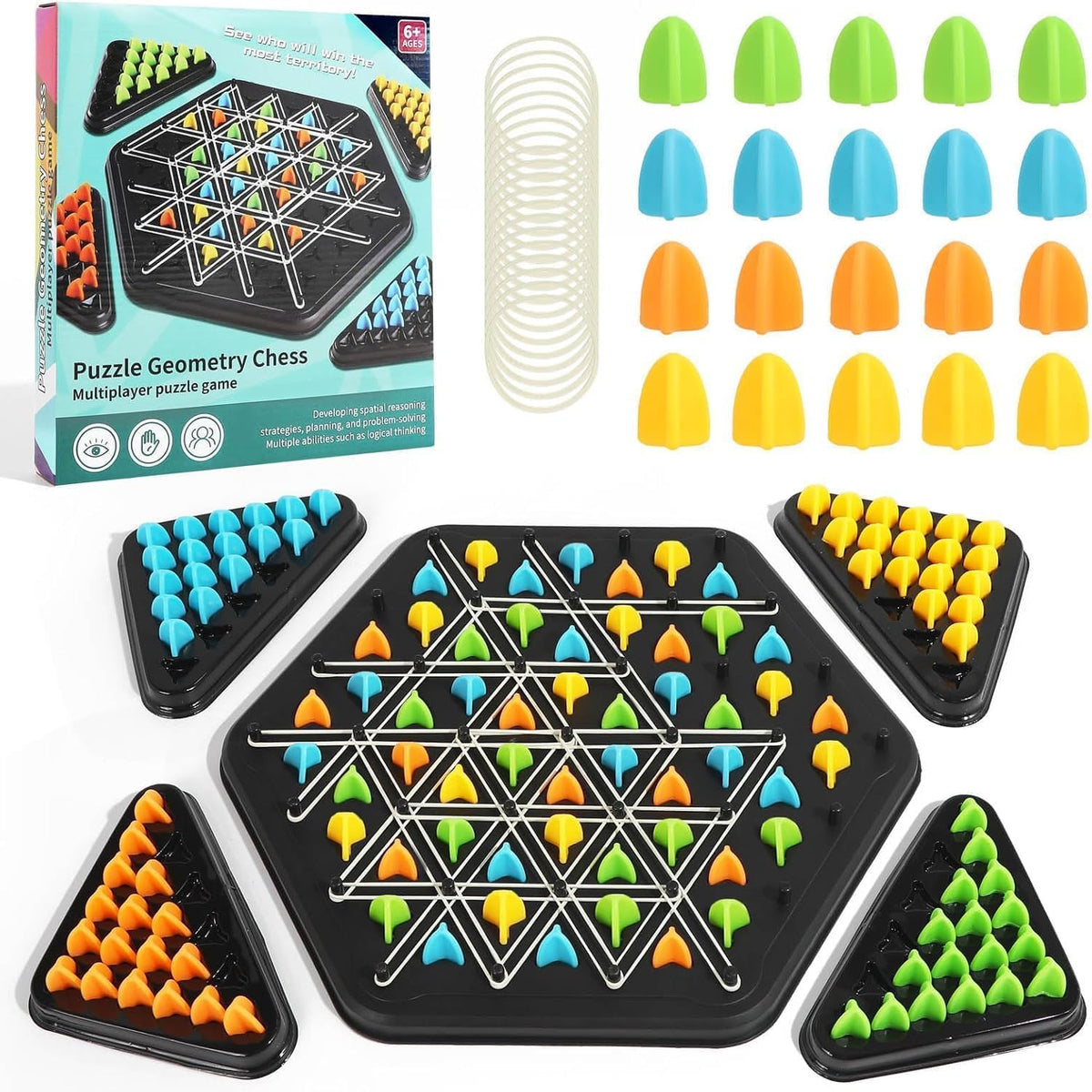 Chain Triangle Chess Game for Kids & Adults | Triggle Elastic Band Board Game | Interactive Brain Teaser Puzzle Game | Family St