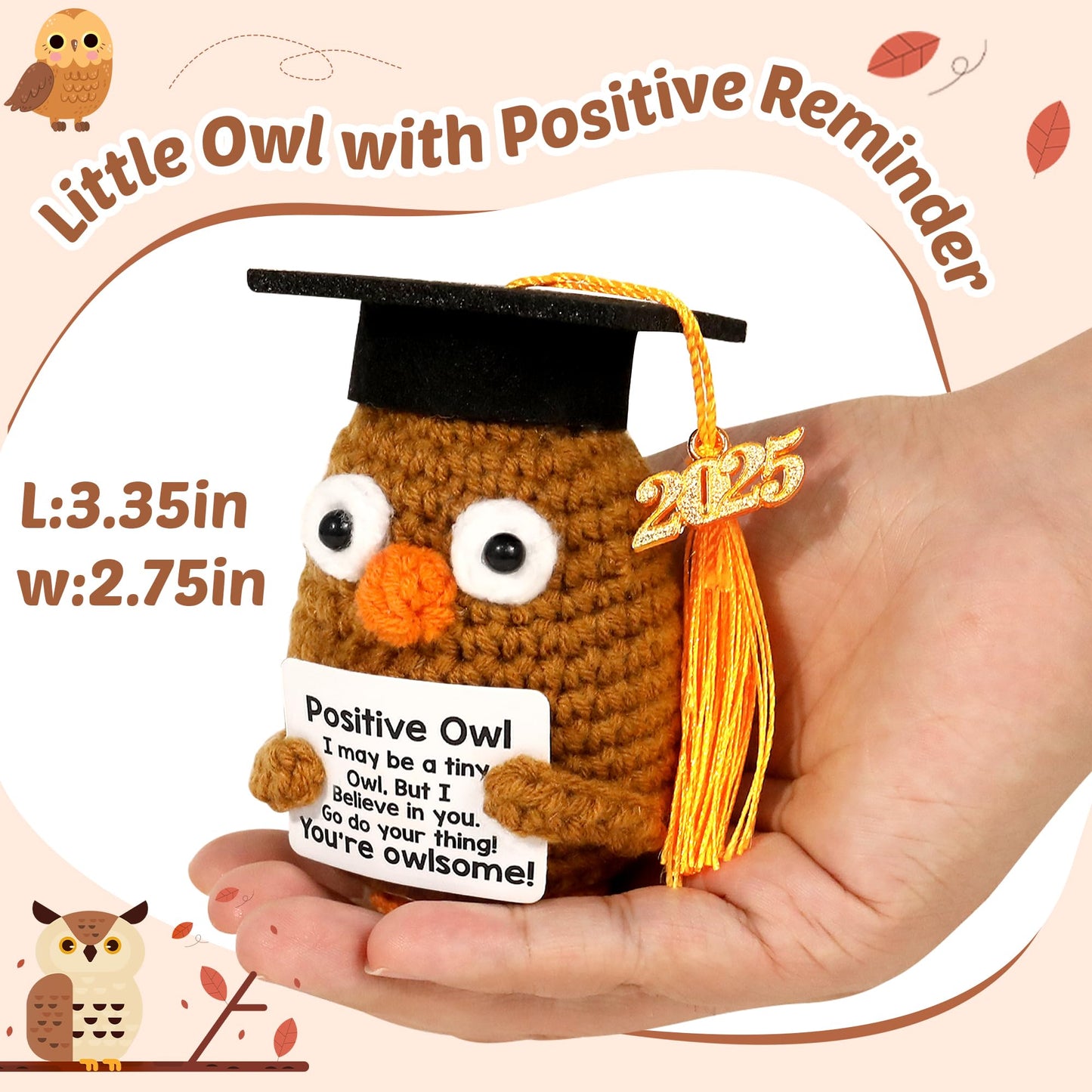 2025 Graduation Gifts, Positive Owl with Cap, Emotional Support Crochet, Cute College & High School Grad Gift for Her Him Friend