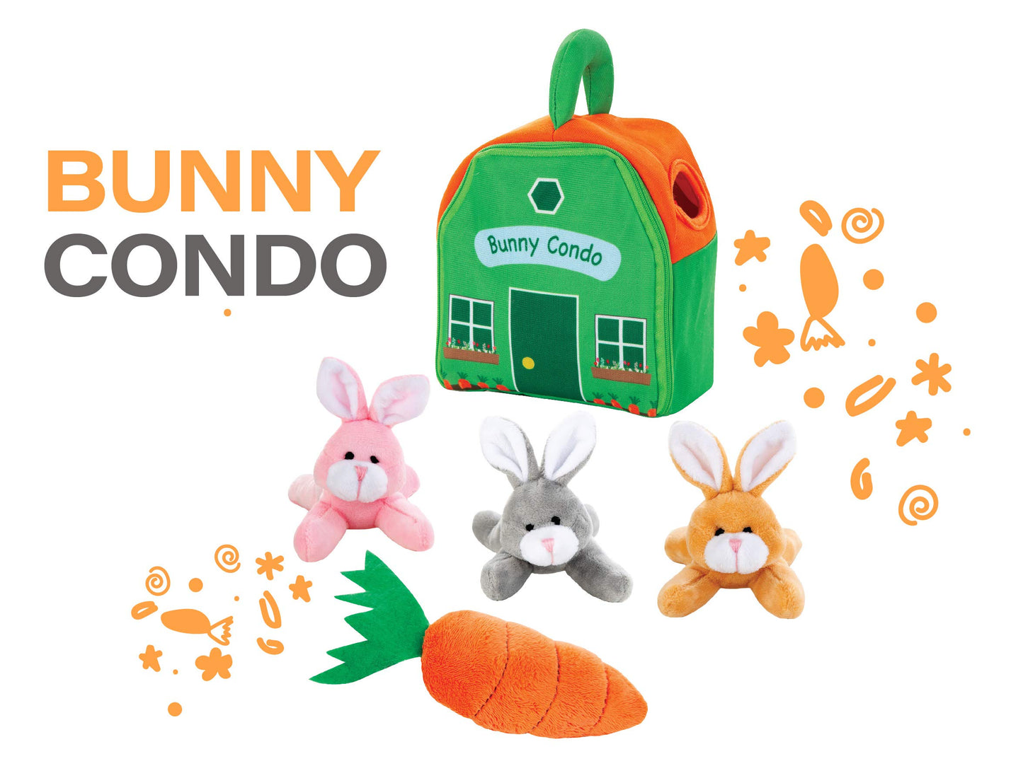 Etna 5-Piece Bunny Condo Play Set with Sounds - Stuffed Rabbit Carrier and Tiny Plush Bunnies for Imaginative Play