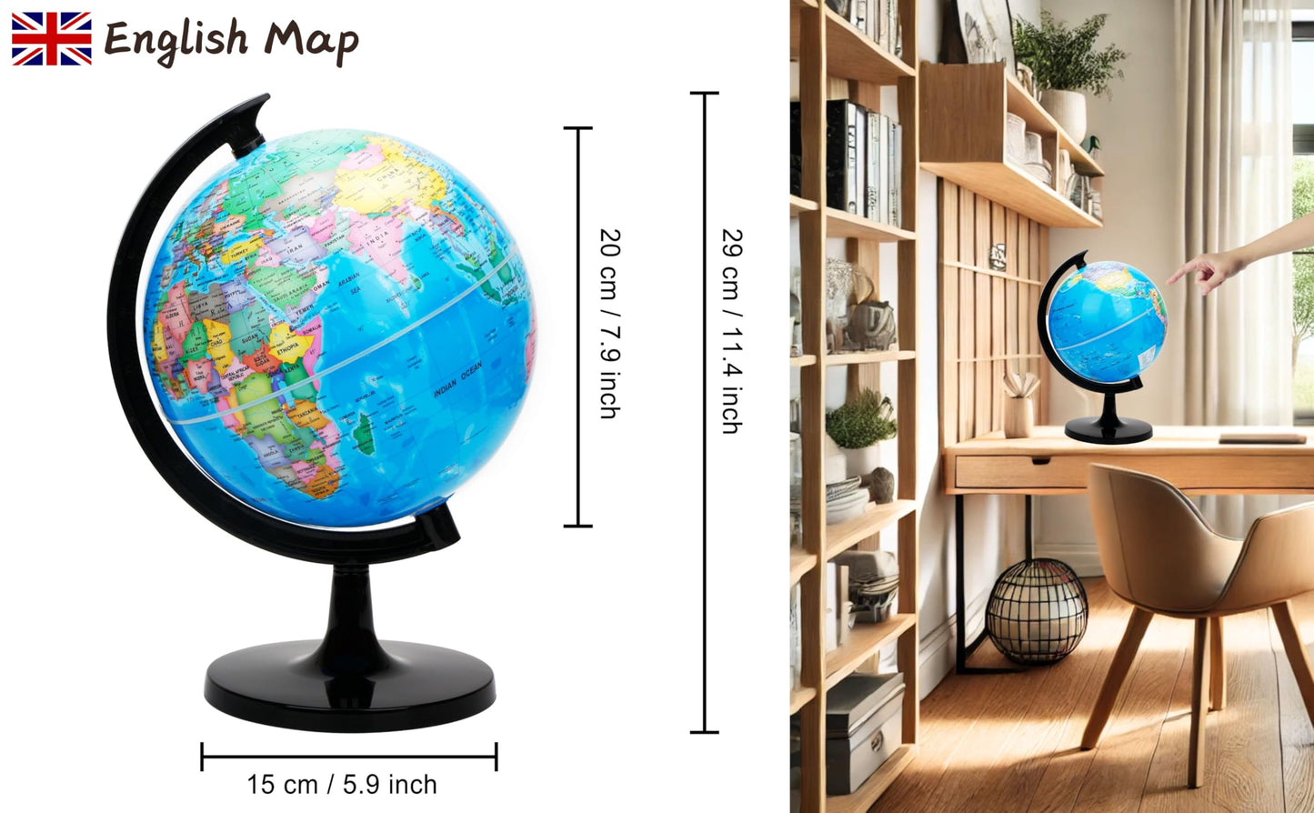 Exerz 8' World Globe - Political Map Educational Earth Globe - English