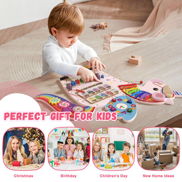 Unicorn Sensory Wall Panel For Kids - Activity Wall Busy Board Panels, Montessori Toddler Wall Activity Board, Wall Toys For Tod