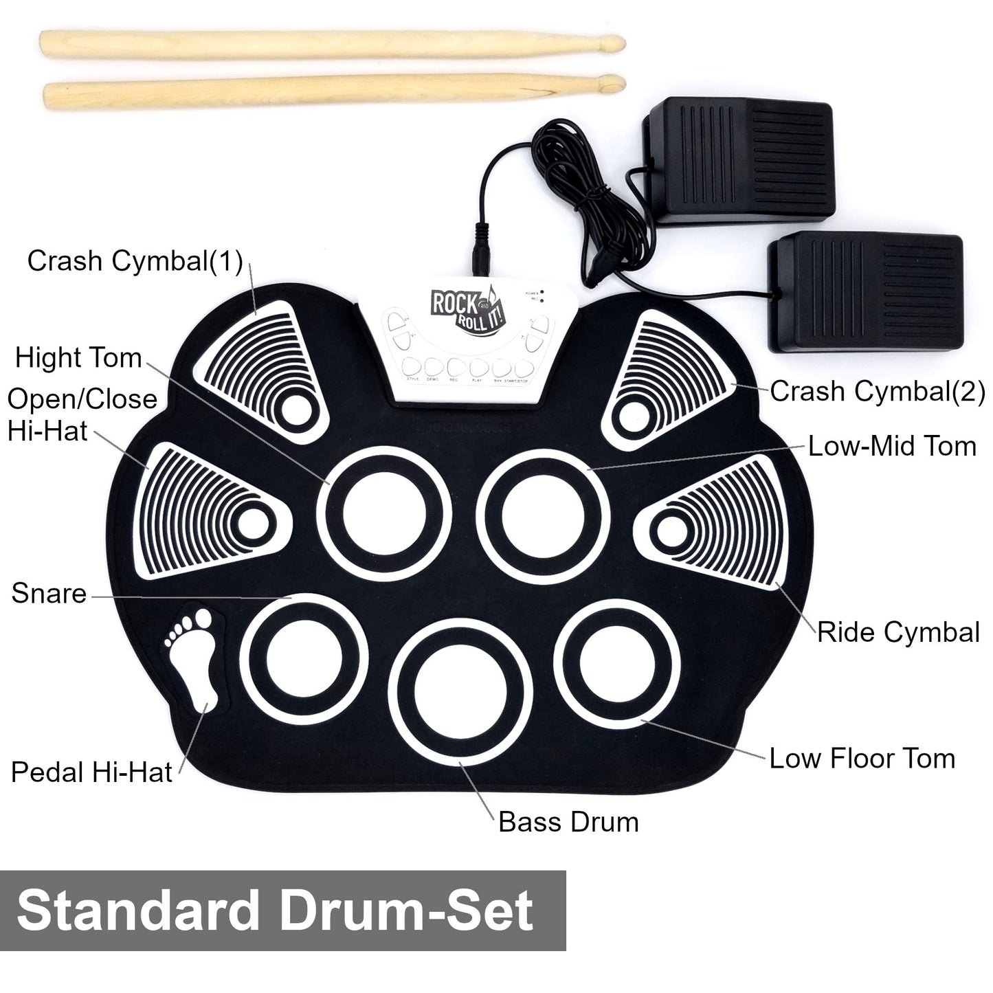 Rock And Roll It – Drum. Roll Up Portable Drum Set For Kids & Adults. Drum Practice Pad Kit For Beginners. Electronic Silicone Drum Practice Pad | Pedals | Drum Sticks