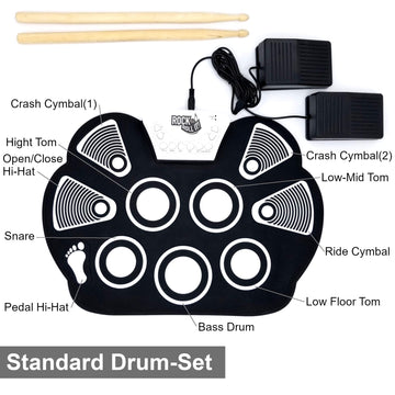 Rock And Roll It – Drum. Roll Up Portable Drum Set For Kids & Adults. Drum Practice Pad Kit For Beginners. Electronic Silicone Drum Practice Pad | Pedals | Drum Sticks