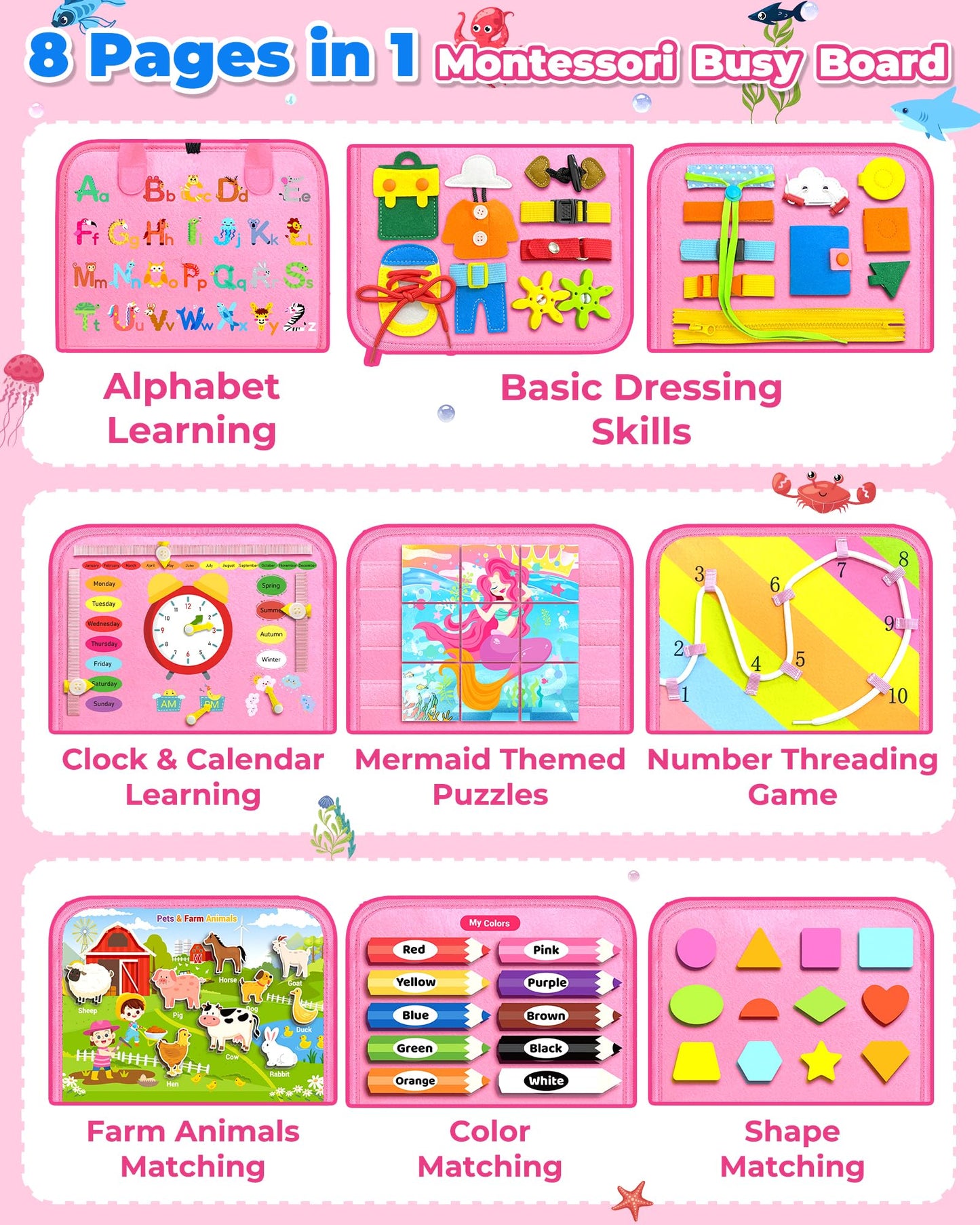 Gojmzo Busy Board Montessori Toys For 1 2 3 4 Year Old Girl Birthday Gifts, Busy Book Sensory Easter Toys For Toddlers 1-3 2-4, Learning Educational Toddler Travel Activities