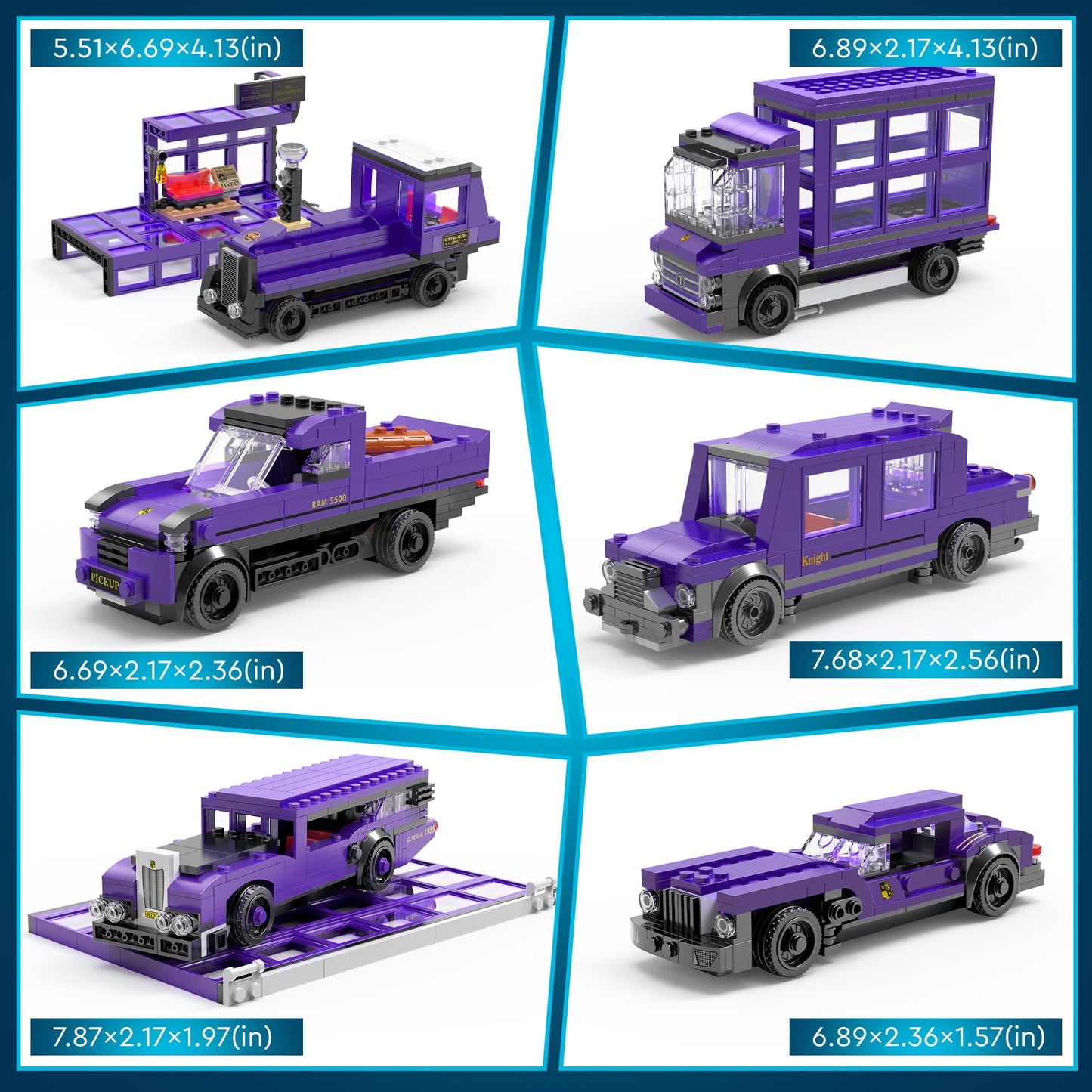 Educiro Harry World 6 In 1 Car Toys Building Set Gifts For Kids, Girls, And Boys Ages 6-12 (423Pcs),Sports Car,Van Truck,Harry'S Truck,Knight Lxury Car,Wagon,Magic Express,Not For Lego Sets