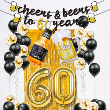 60Th Birthday Decorations For Men, Happy 60Th Birthday Decorations With 40 Inch Gold 60 Number Balloons, Birthday Banner, Latex