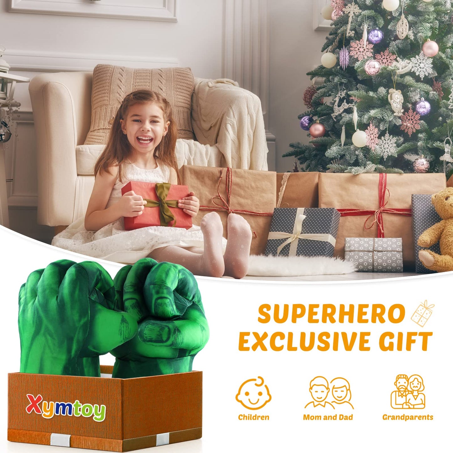 Xymtoy Superhero Toys Incredible Smash Hands Soft Plush Superhero Gloves, Superhero Costumes For Kids Toddlers Boys 3+ Gift For