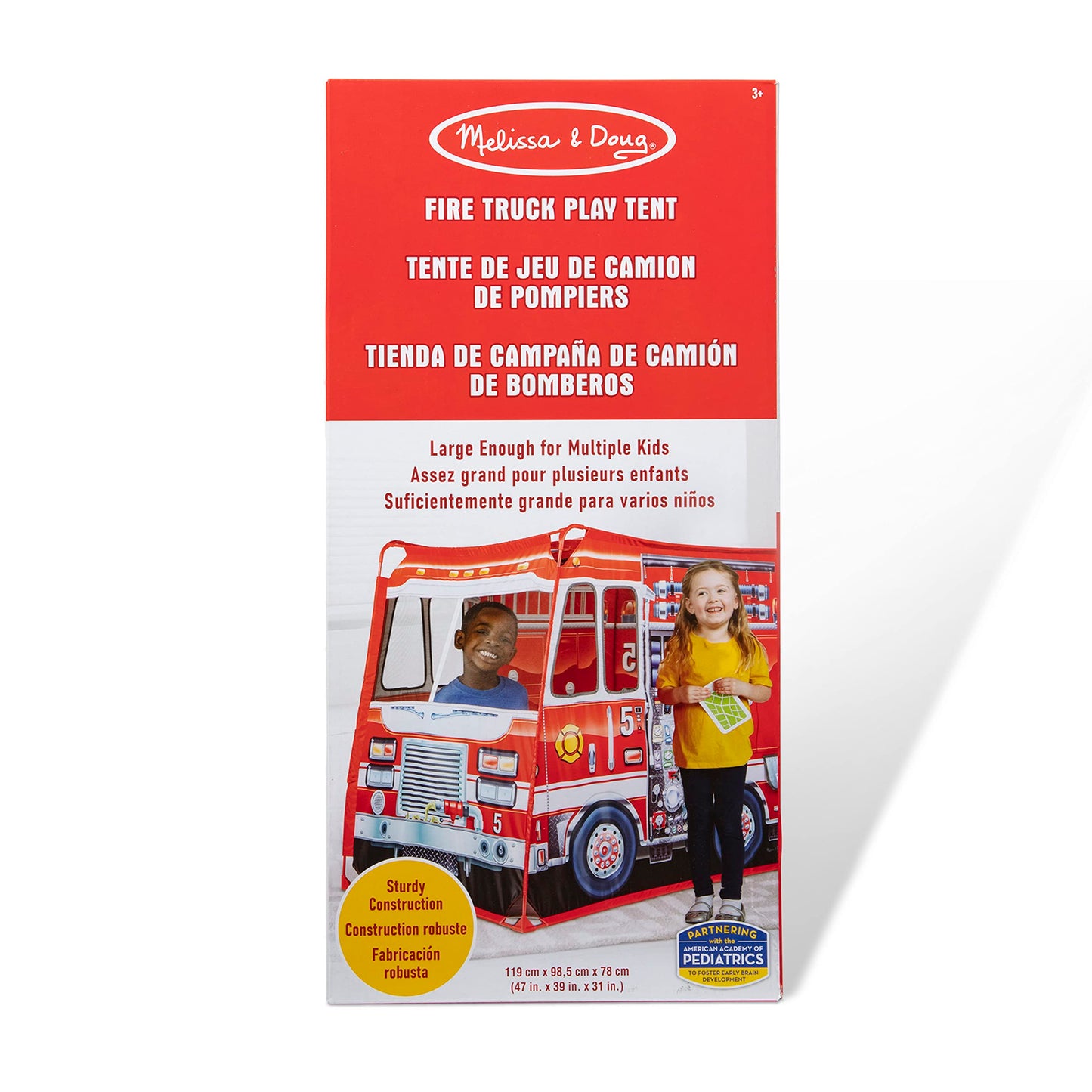 Melissa & Doug Fire Truck Play Tent - Role Play Firefighter Tent for Kids 3+, Multi-color, Model 32102, Durable Wood Construction