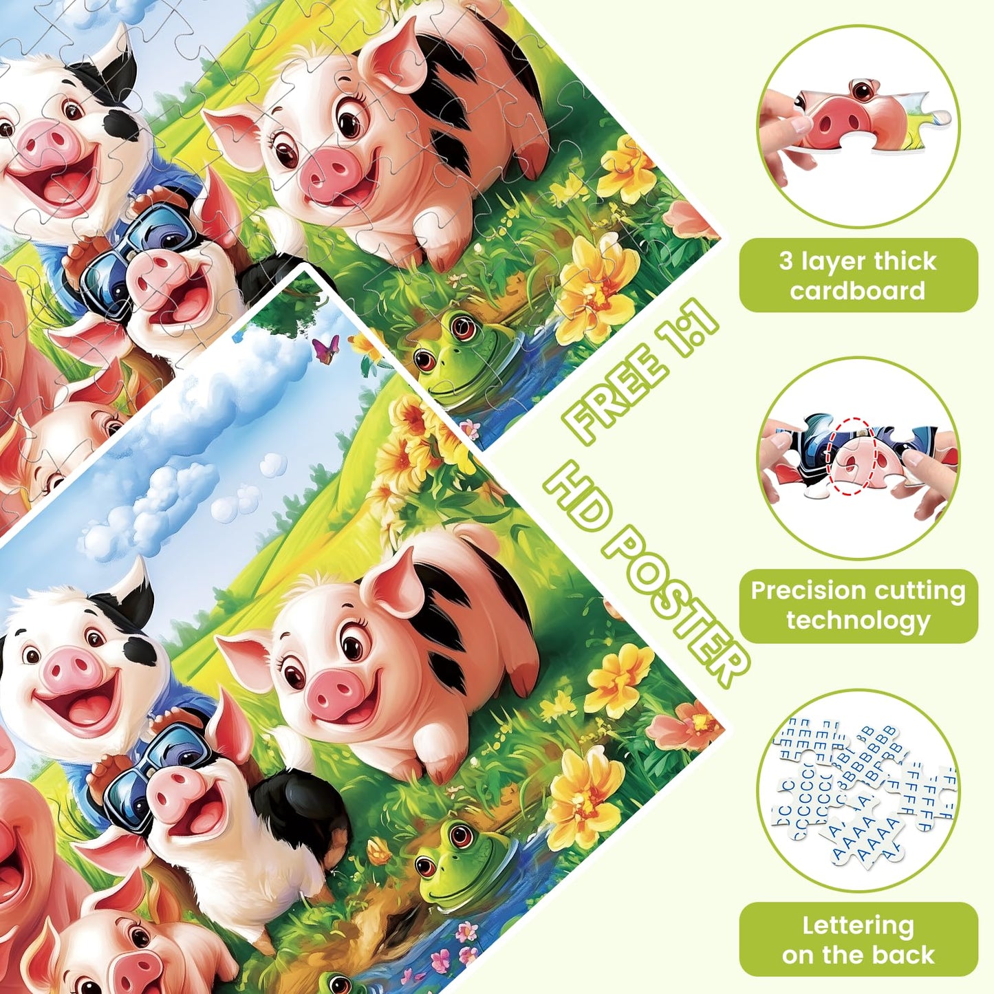 100 Piece Frog Puzzles for Kids Ages 6-8 8-10 - Farm Piglets Jigsaw Puzzles - 100 Piece Senior Jigsaw Puzzle for Toddlers Kids Puzzles Ages 3-5 Toys Birthday Gifts for Boys Girls mature-themeds-15 x 19