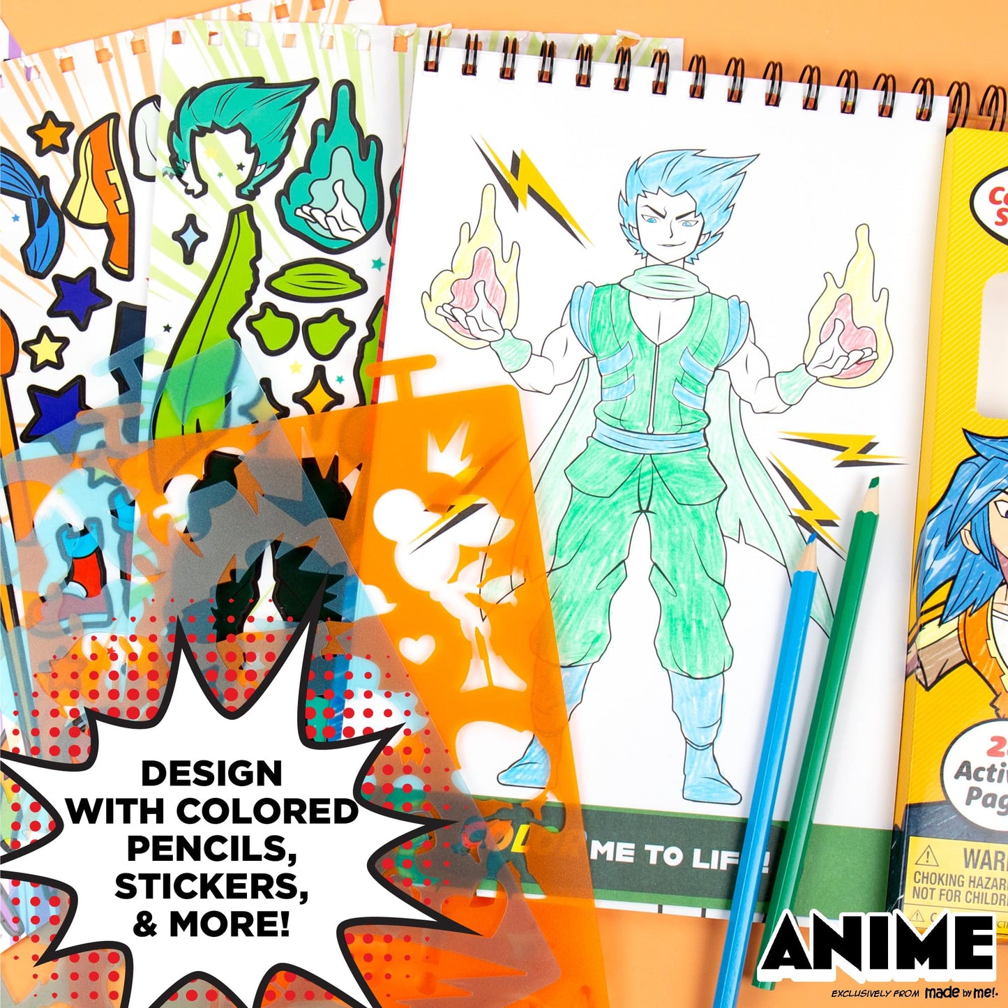 Made By Me Anime Artist Pad, 28-Page Coloring Book, Includes Fun Art Supplies & Removable Stickers Inspired by Comic Books, Grea