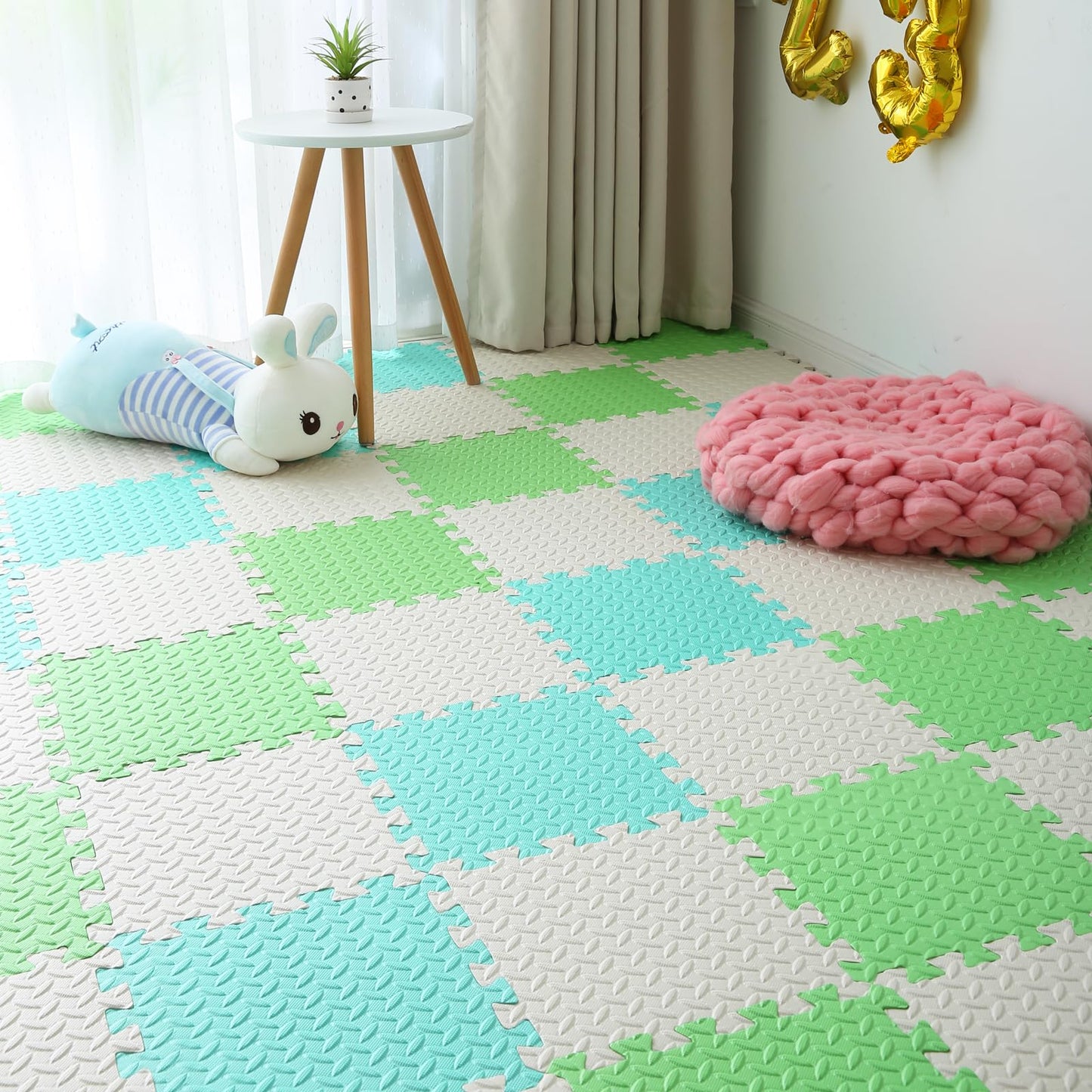 Foam Play Mat For Baby, 0.4 Inch Thick Foam Interlocking Floor Mats, Soft Non-Toxic Baby Playmat, Solid Colored Puzzle Play Mat Kids Floor Mats, 16 Tiles, White/Green/Tender Green