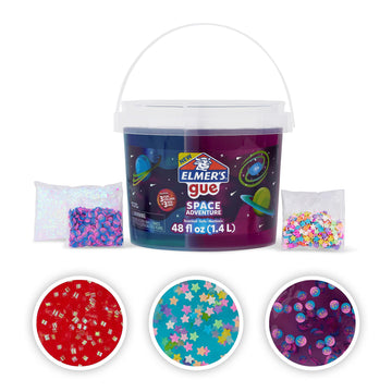 Elmer’S Gue Premade Slime Bucket, Space Adventure Theme, Includes 3 Lb. Bucket With 3 Types Of Slime And 3 Sets Of Add-Ins